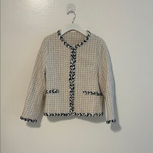 SHEIN Beige Tweed Blazer with Black Accents